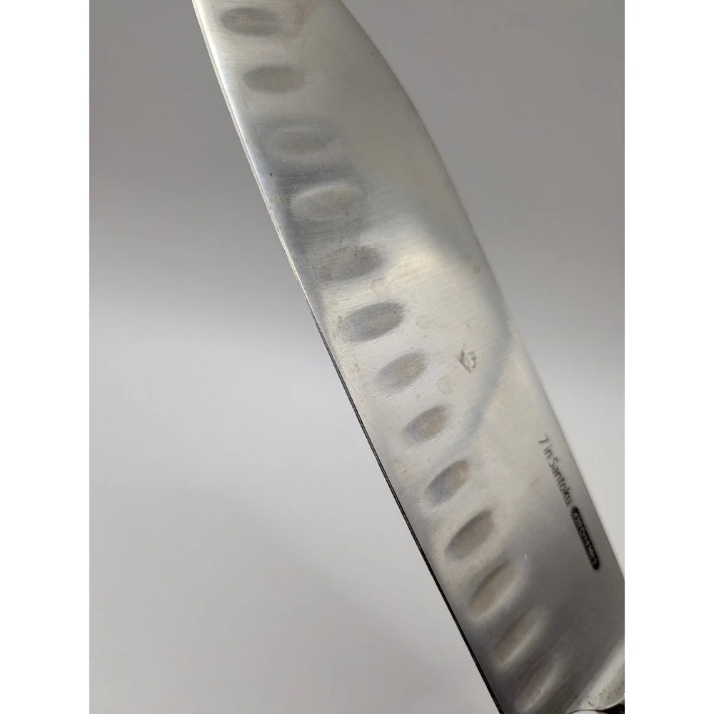7 inch Santoku Knife Pink Handle Triple Riveted Stainless Steel Hollow Edge 7